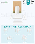 SERWALL Stackable Modern Adirondack Chairs Set of 2, HDPE Outdoor Patio Chairs with Space-Saving Design, All-Weather Fire Pit Chairs with Widened Seat for Deck, Backyard, Garden, Lawn (White)