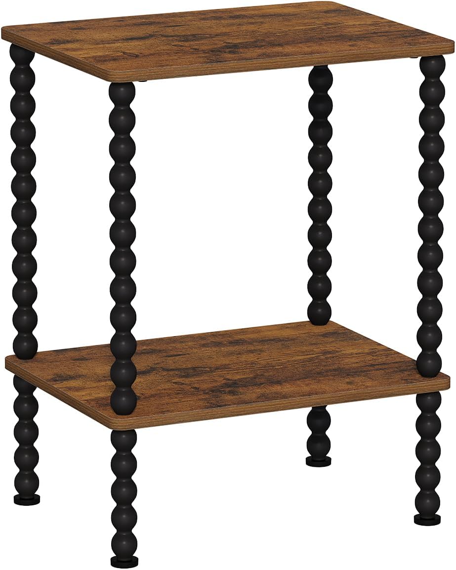 YINMIT End Table,2-Tier Small Side Table with Open Storage Shelf | Night Stand,Metal Spindle Legs,Round Curve Corner,Living Room,Bedroom,Office,Small Spaces