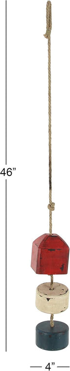 Deco 79 60642 Pine Wood and Iron Rope Float Wall Decor, 46" x 4", Red/White/Blue/Brown