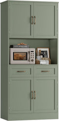 HOSTACK 71“ Tall Kitchen Pantry Storage Cabinet, Modern Kitchen Hutch Bar Cabinet with Microwave Stand, Wood Buffet Sideboard with Hutch, Cupboard with Drawers, Shelves for Dining Room, Green