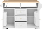 JIJIWANG Multifunctional Extendable Kitchen Island Cart with with Towel Rack,Spice Rack Shelf US Standard Outlet, 47 * 18 * 36inch,5 Wheels Mobile Kitchen Storage Cabinet,1 inchThick Top Board,White