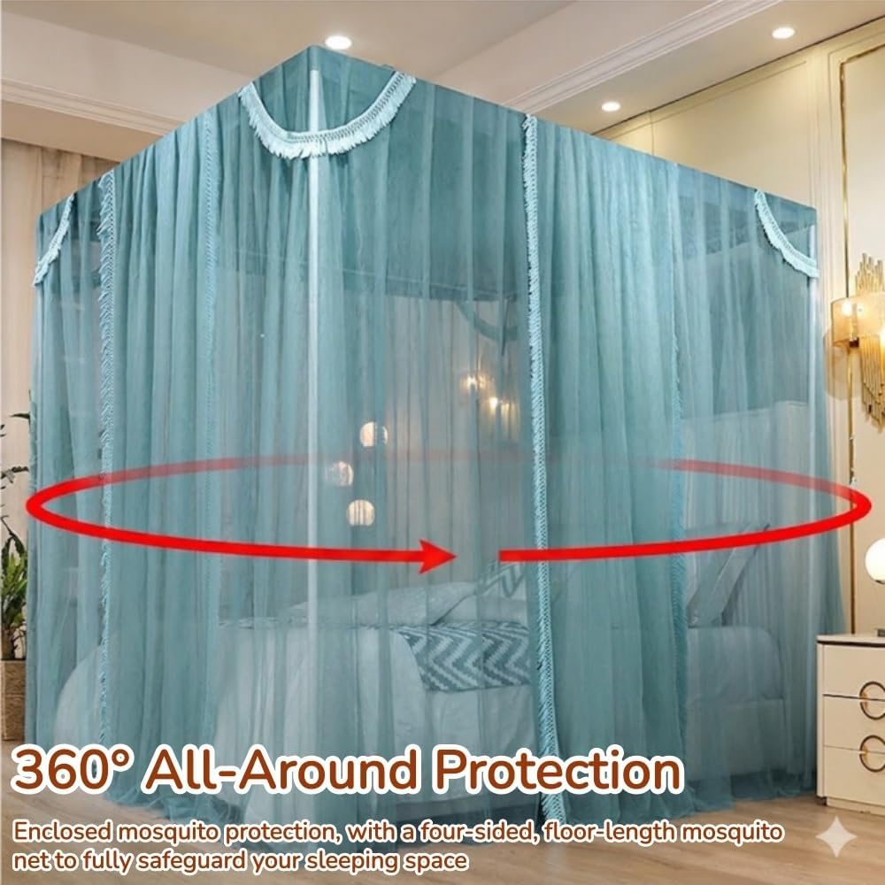 4 Corner Post Bed Canopy, Double Layer Mosquito Net, 4 Opening Bed Drape, Luxurious Canopy Bed Curtain for Adults, Bedroom Decor(Green,59.1 x 78.7 in)