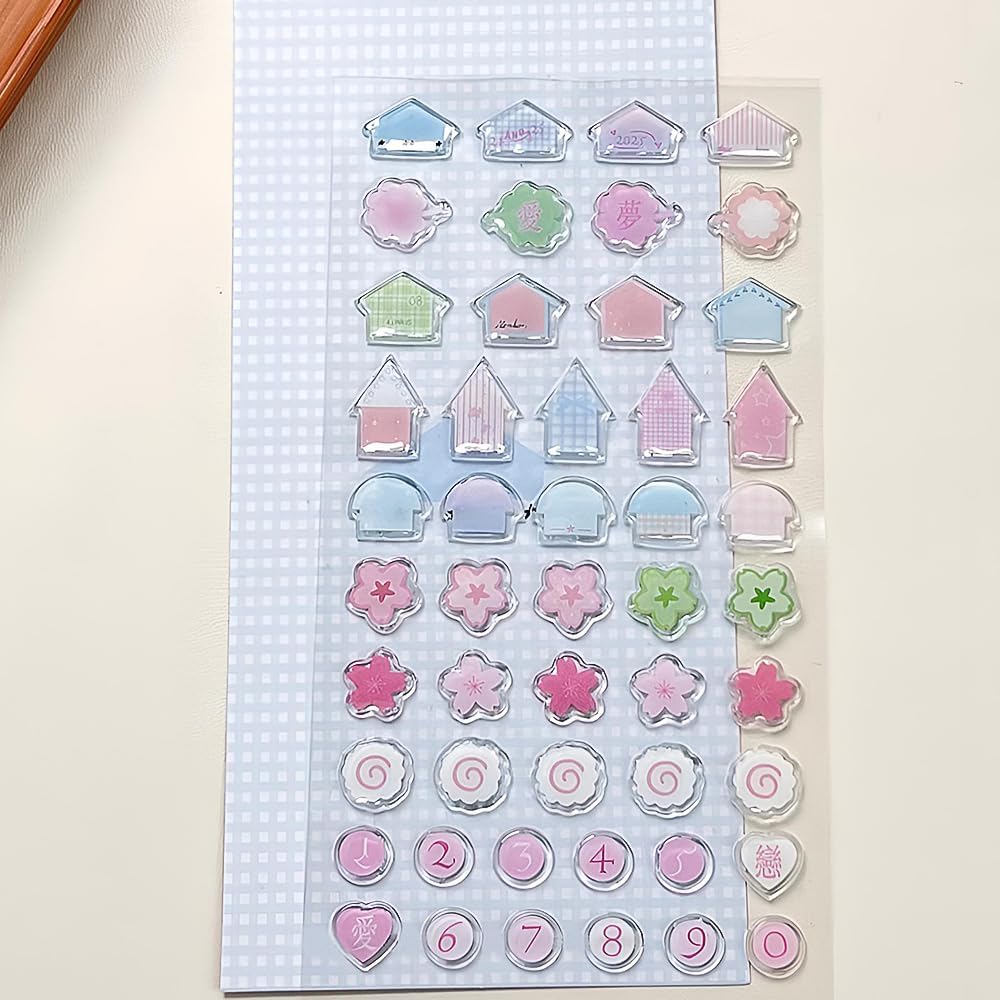 2Sheets Cute Deco Stickers Flower Star Heart House Number Sticker Kawaii Floral Stars Numbers Stickers for Water Bottles Scrapbooking Journaling Sticker DIY Craft Phone Case Album