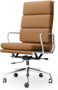 Genuine Leather Office Chair, Padded Executive Desk Chair with Arms, Wheels, Lumbar Support, Aluminum Base (Light Brown, High-Back)
