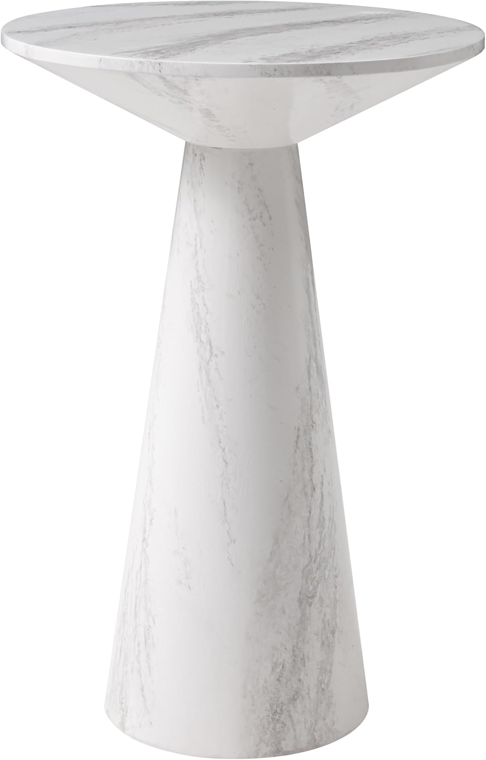 COZAYH Modern Pedestal End Table Round Wood Martini Table, Plant Stand Drink Table for Small Spaces, White Marble Colour