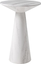 COZAYH Modern Pedestal End Table Round Wood Martini Table, Plant Stand Drink Table for Small Spaces, White Marble Colour