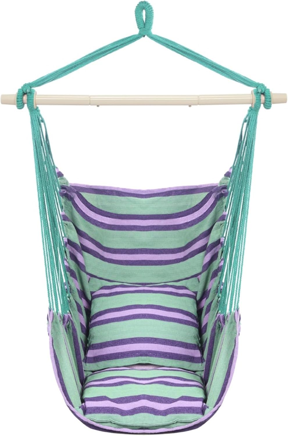 Galvanized Pipe Cut 130 * 100cm Green Strip Polyester Cotton Cushion Hanging Chair with 2pcs Cushion