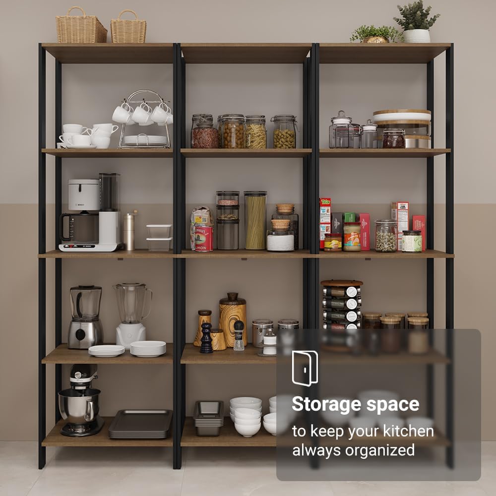 Madesa Kitchen Pantry Storage Rack with 15 Open Shelves 70" L Multiuse Modular Cabinet for Kitchen Organization (Black/Brown)