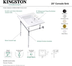 Kingston Brass KVPB25227W8PN Edwardian 25-Inch Console Sink with Brass Legs (8-Inch, 3 Hole), White/Polished Nickel
