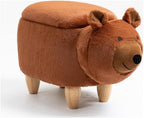 Pemberly Row Modern Fabric Bear Storage Ottoman, Soft Fur-Like Fabric, Brown/Natural Finish, Solid Wood Legs, Hidden Storage, 14.17" H x 13.8" W x 24.8" D, Living Room, Kids' Room, Playroom Accent