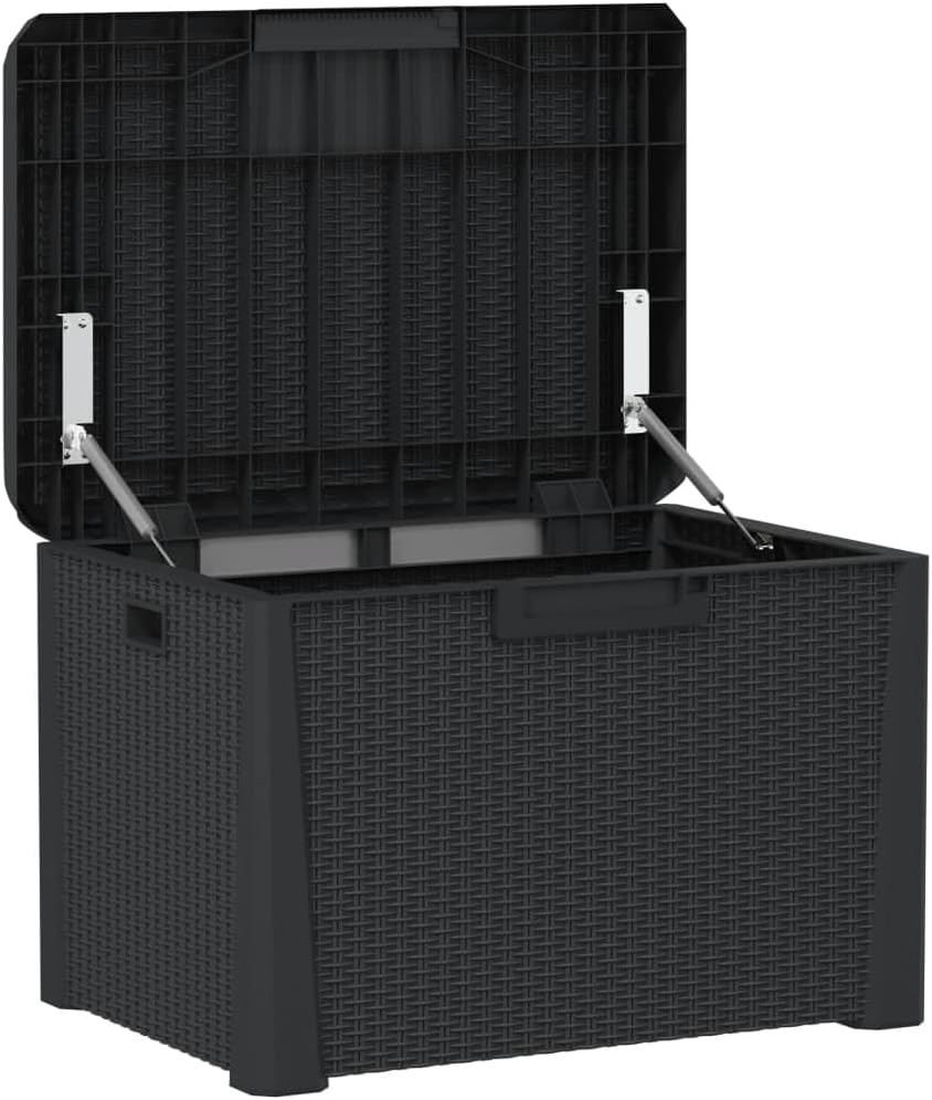 Patio Storage Box Anthracite 33 gal Resin Wicker Chest Outdoor Cushion Container Bench with Lockable Lid for Garden Backyard Deck Porch Furniture Seat