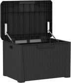 Patio Storage Box Anthracite 33 gal Resin Wicker Chest Outdoor Cushion Container Bench with Lockable Lid for Garden Backyard Deck Porch Furniture Seat