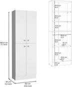 71" Tall Pantry with 4 Doors & 5 Adjustable Shelves - White - Ideal for Kitchen Storage & Laundry Room Organization