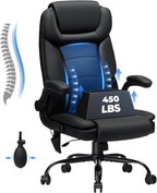 HOFFREE Executive Office Chair with Adjustable Lumbar Support,450lbs Heavy Duty Big & Tall PU Leather Ergonomic Desk Chair with Flip-up Armrests, Comfy Computer Chair for Home Office,Black