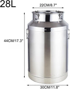 304 Stainless Steel Milk Can, Heavy Duty Milk Bucket Airtight Storage Canister Transport Can, Wine Pail Oil Barrel Tote Jug with Sealed Lid for Liquid Solid Storage(9.25Gal/35L)