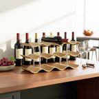3-Tier Wine Rack Countertop, 12 Bottles Wooden Wine Holder Inserts for Cabinet, Freestanding Wine Shelf Storage Organizer for Bar or Pantry