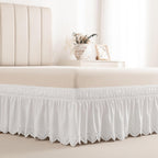 Eyelet Bed Skirt, Ruffled Design, 15 Inch Drop, Embroidered Scalloped Edge, Soft and Stylish, Easy On/Off Dust Ruffle (White,Full 54"x75")
