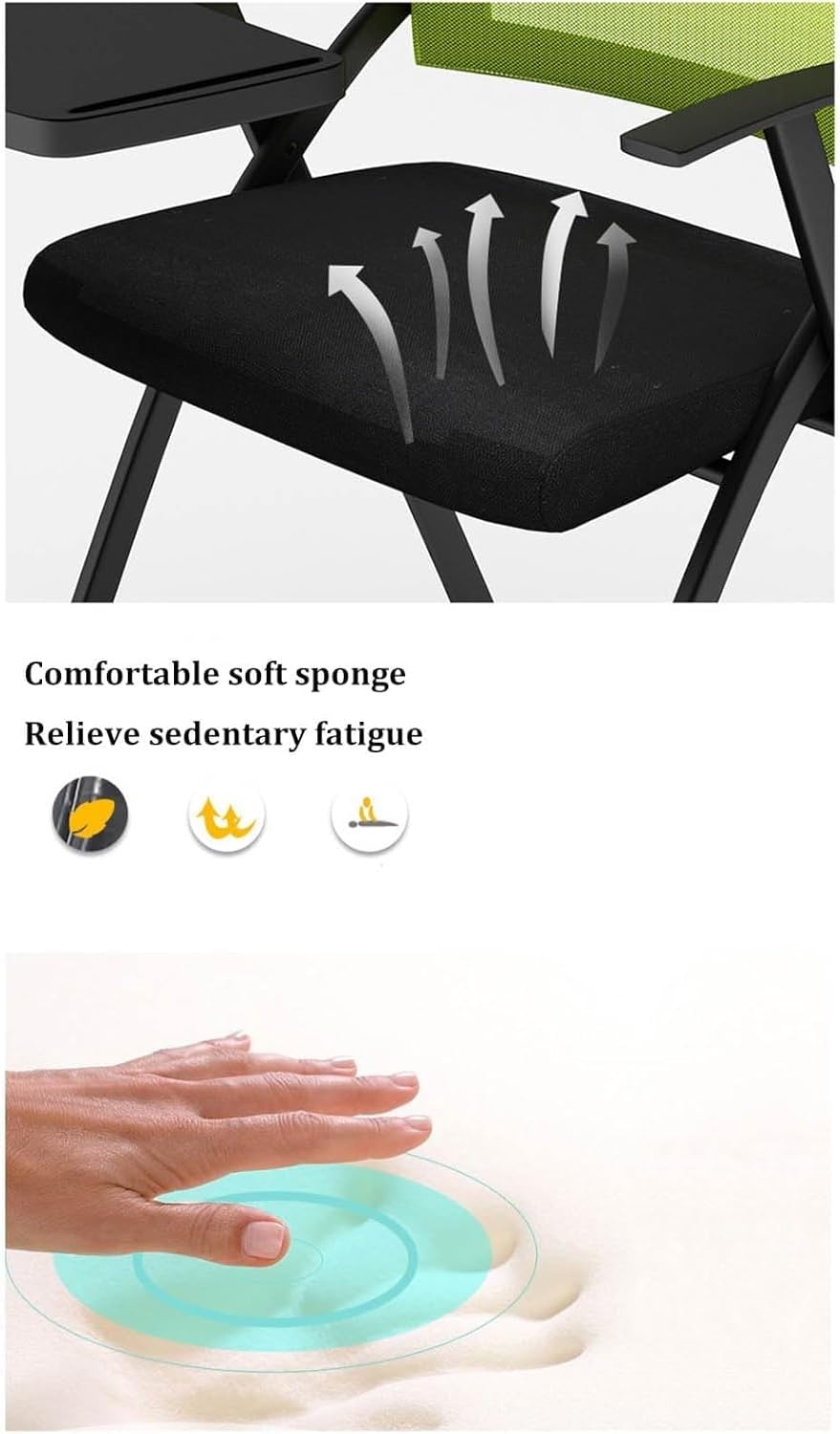 Ergonomic Folding Conference Chair with Right Handed Tablet Arm Breathable Mesh and Padded Fabric Seat Ideal(Orange)
