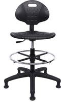 Heavy Duty Durable Drafting Stool - Easy to Clean! Ergonomic Polyurethane Chair. Seat Height Adjustable w/Footring for Home, Automotive, Lab, Cleanroom (Non-Rolling Glides, Tall Stool).