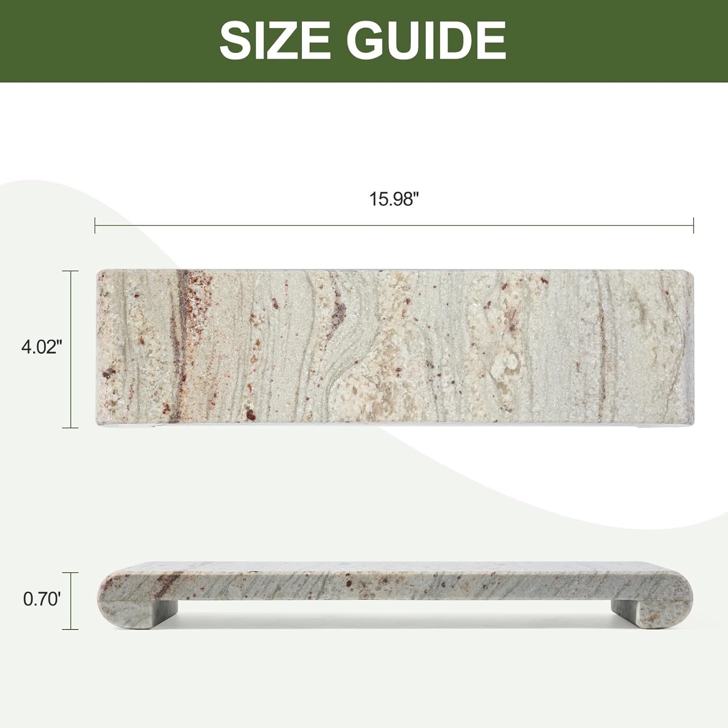 Marble Tray Pedestal Stand, 16"x4" Marble Vanity Tray with Feet for Bathroom Counter, Rectangular Marble Riser for Kitchen Sink, Soap Dispenser Perfume Jewelry Stone Organizer (River White)