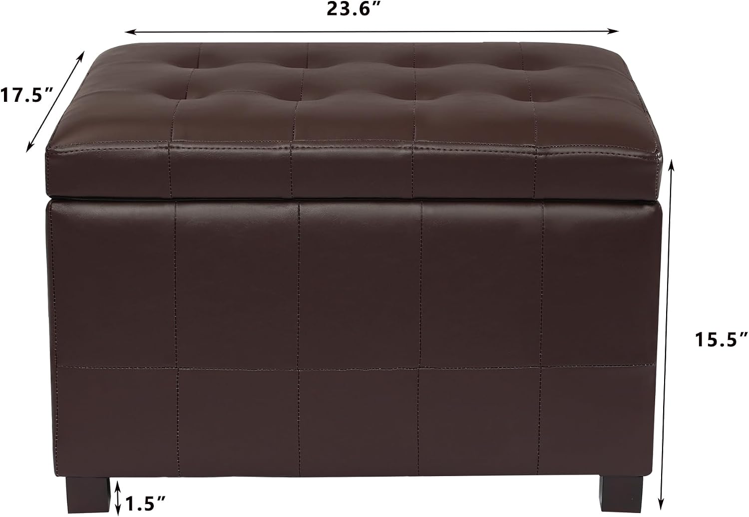 Asense 24-Inch Storage Ottoman Bench,Foot Stool Ottoman with Storage, Faux Leather Upholstered Foot Rest Seat with Safety Hinge,Wood Legs Stool for Living Room, Bedroom,Entryway,Chocolate Brown