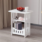 Side Table Nightstand with 2-Tier Display Shelf, Narrow End Table Bookcase for Bedroom Living Room Storage, White PVC Material Compact Rectangular Design(Double Levels)