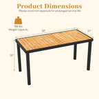 Tangkula 58" Rectangular Patio Dining Table for 6, Acacia Wood Outdoor Table with Slatted Top, 1.97" Umbrella Hole and Heavy Duty Metal Frame, Outside Table for Porch, Garden, Yard, Deck and Poolside