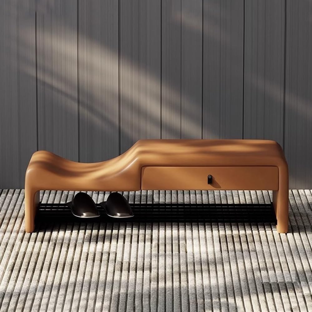 Footrest Bedroom Bench for Simple Italian Entrance Shoes, with Storage Drawer for Parents and Children, Stainless Steel, Shelf Height for Shoes Benches Punta Bed (Light Gra
