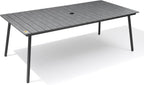 83" Patio Outdoor Dining Table for 6-8, Weather-Resistant Aluminum Frame with Wood-Grain Top & Umbrella Hole for Deck Gatherings, Grey