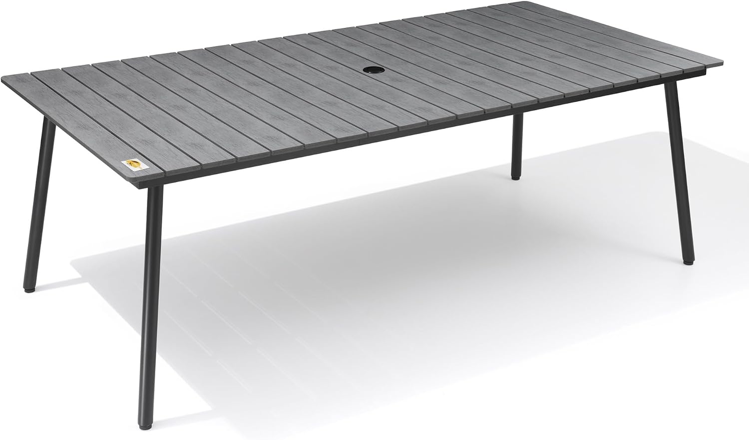 83" Patio Outdoor Dining Table for 6-8, Weather-Resistant Aluminum Frame with Wood-Grain Top & Umbrella Hole for Deck Gatherings, Grey