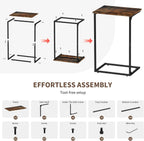 C Shaped End Tables Set of 2, Couch Tables that Slide Under Sofa, High Table TV Trays for Living Room & Bedroom, Modern Side Tables with Sturdy Metal Frame, Rustic Brown (Rustic Brown)