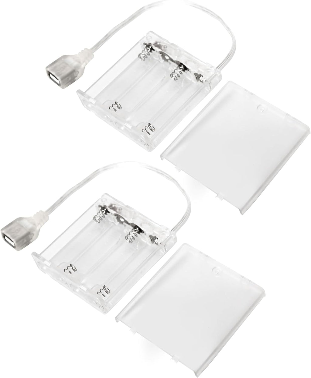 6V 4AA Battery Pack with USB Output - Portable Power Case for LED Neon Signs, Strip Lights & Fairy String - (2 Pack Transparent)