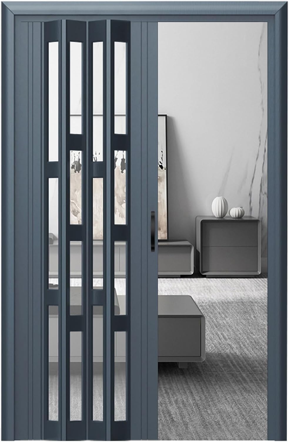 Foldable Sliding Barn Door Style Gray Aluminum Accordion Door for Bedroom Kitchen Bathroom Living Room Hallway Closet 73x80in