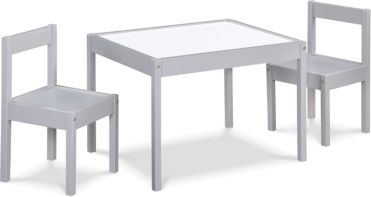 3 Pcs Dry Erase Table Two Chair Set, Gray