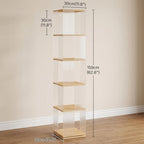 YATINEY 5-Tier Rotating Bookshelf, 360 Spinning Bookcase Tower, Corner Bookshelf with Clear Acrylic Sides, Tall Narrow Space-Saving Bookcase for Bedroom, Living Room, Office, Square, Natural SJ13WN