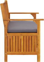 Gecheer Garden Storage Bench 120 cm – Solid Acacia Wood Outdoor Patio Bench with Large Under-Seat Storage Compartment and Dark Grey Cushion