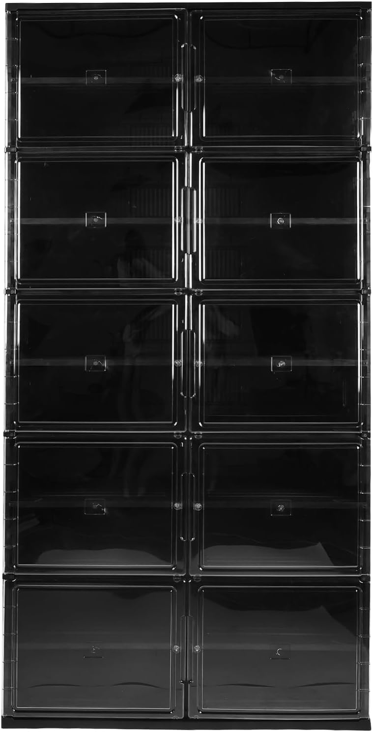 10 Tiers 40 Pairs Collapsible Shoe Rack Organizer with Doors Large Plastic Folding Shoe Cabinet for Closet Entryway Living Room