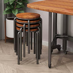 Stacking Stools Set of 4, 18" H Backless Round Wooden Top Portable Stackable Stools with Metal Frame (Brown)