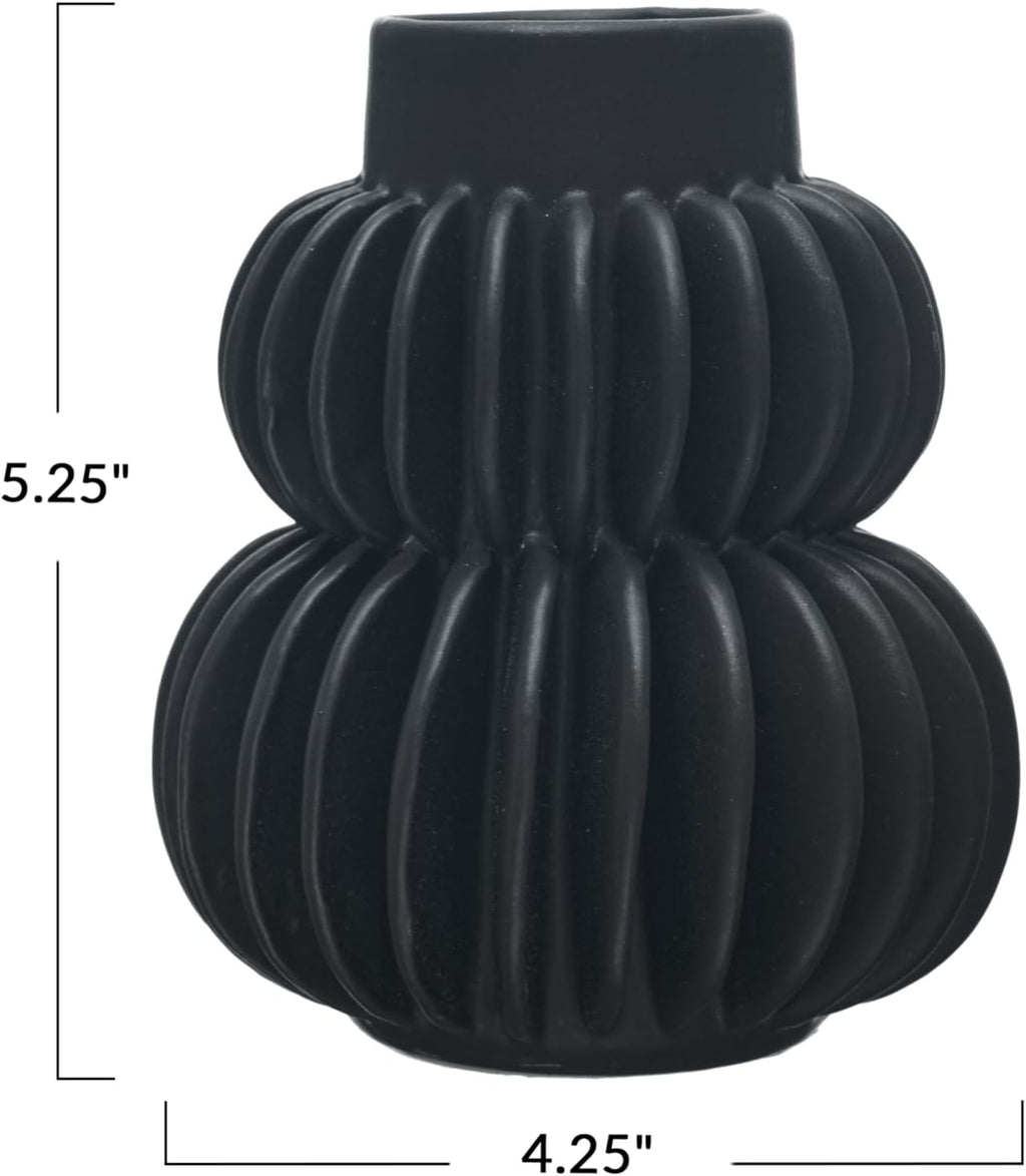 Bloomingville Decorative Pleated Stoneware Vase, Black