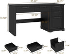 Vabches 55" Farmhouse Home Office Desk with File Drawer, Executive Computer Desk with 4 Storage Drawers, Rustic Computer Desk for Working, Studying, Writing（Pure Black