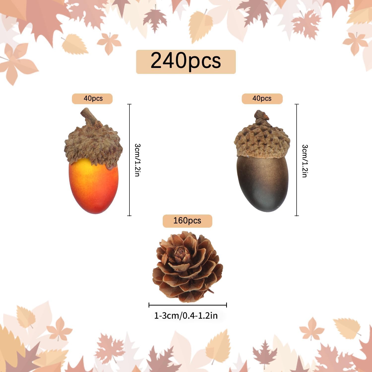YIYA 240PCS Pine Cones Decoration Thanksgiving Artificial Acorns Christmas Natural Mini Pine Cones Acorns Ornaments for Fall Wedding Decor Christmas Decor Thanksgiving Decor Fall Decor