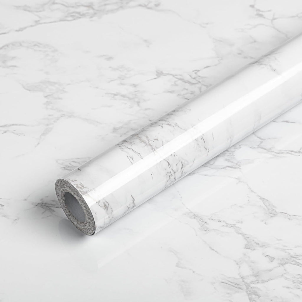 Abyssaly Marble Contact Paper for Countertops, White Gray Faux Marble Wallpaper Peel and Stick, Self Adhesive Removable Waterproof Wall Paper for Kitchen Backsplash 23.6" x 393.7"