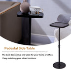 Drink Table, Small Pedestal Side Table, Cocktail Martini Tables Drink Stand, Modern Square Tiny Accent End Table with Metal Base for Small Spaces Living Room Bedroom Office Bar (Black)