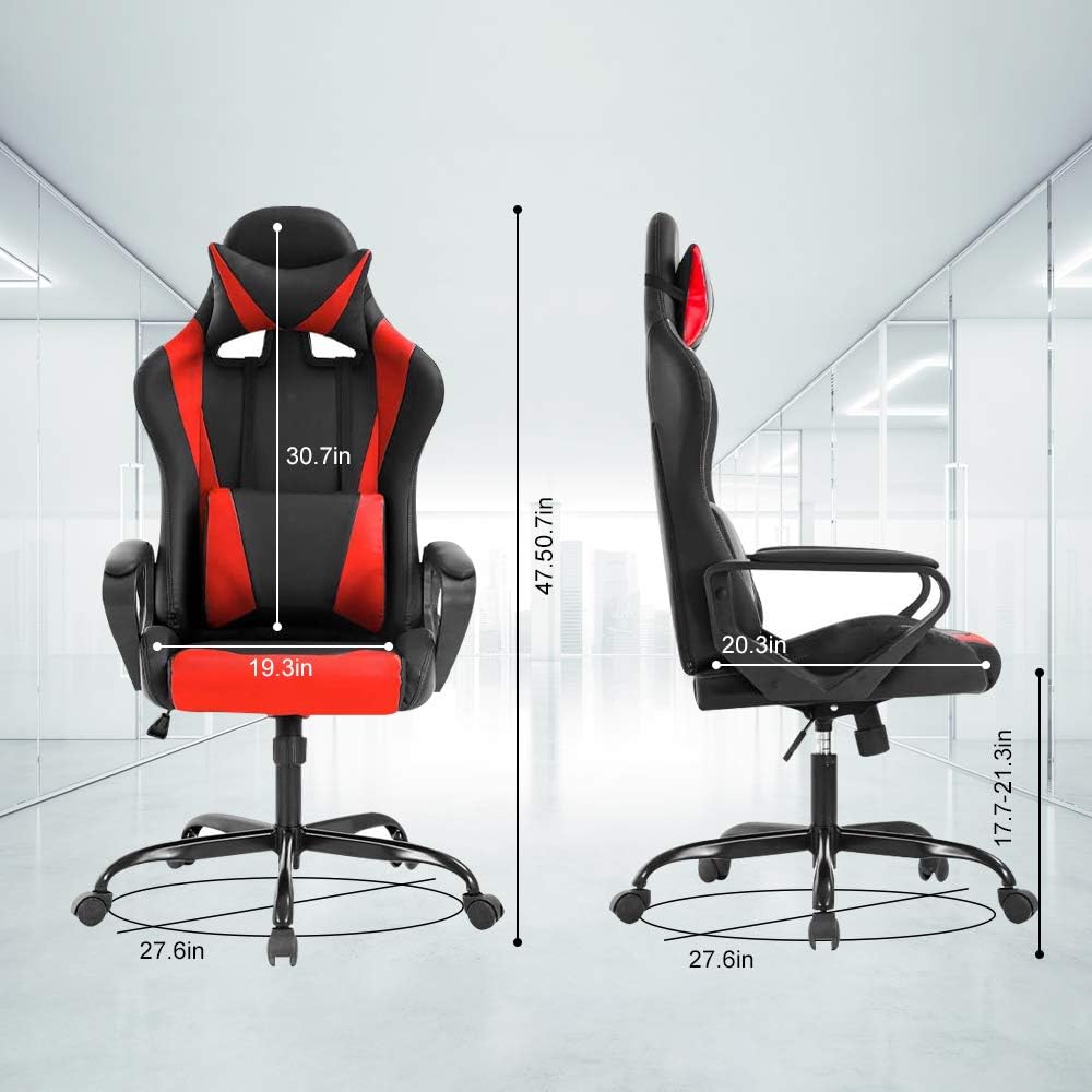 Modern Gaming Chair Ergonomic High Back PU Leather Office Chair with Lumbar Support, Red