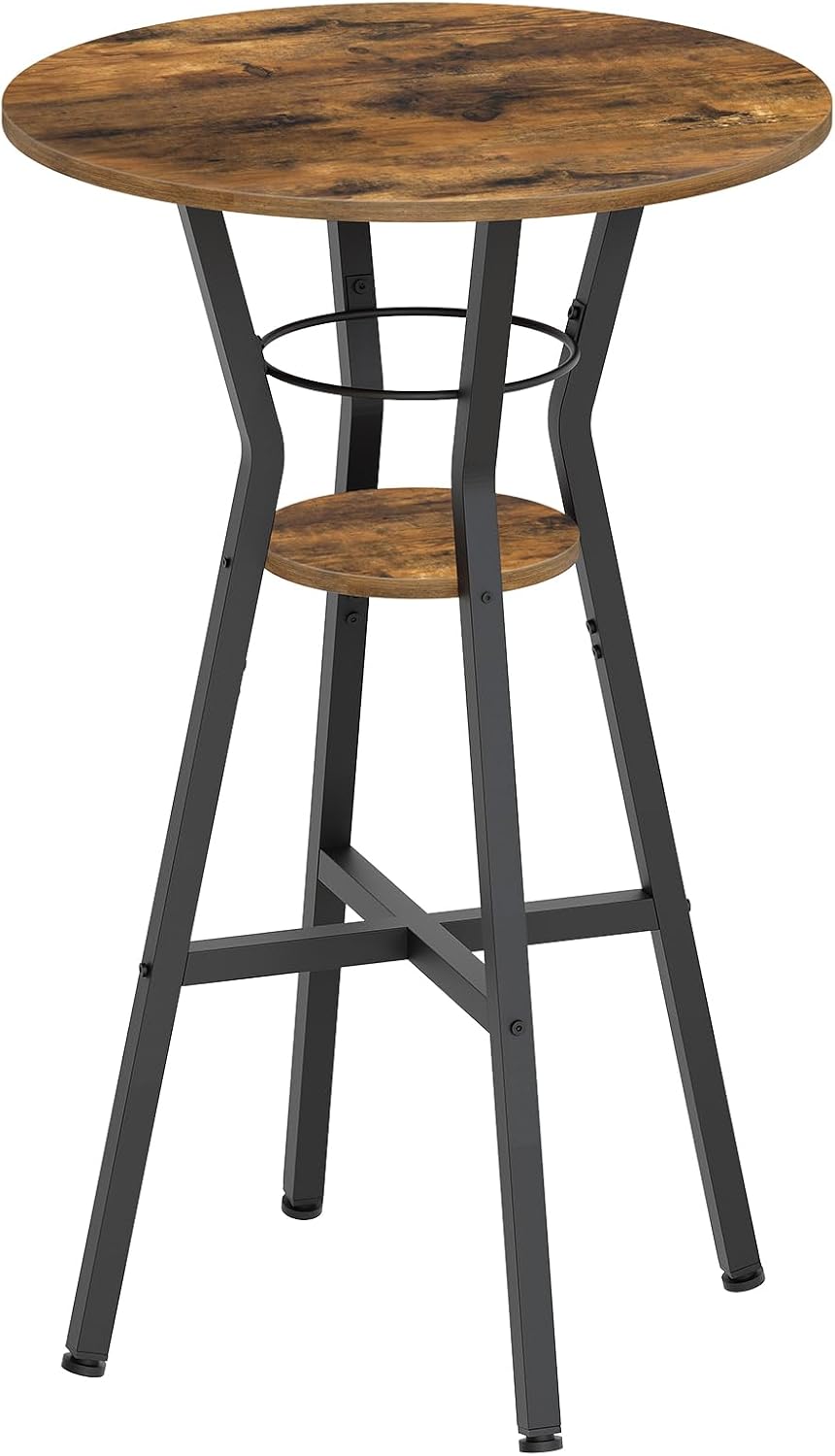 YATINEY Bar Table, 2-Tier Round High Top Table, Pub Table, Home Bar Counter Height Tables, Bistro Tables, for Kitchen, Living Room, Meeting Room, Pub, Rustic Brown and Black BT03BR