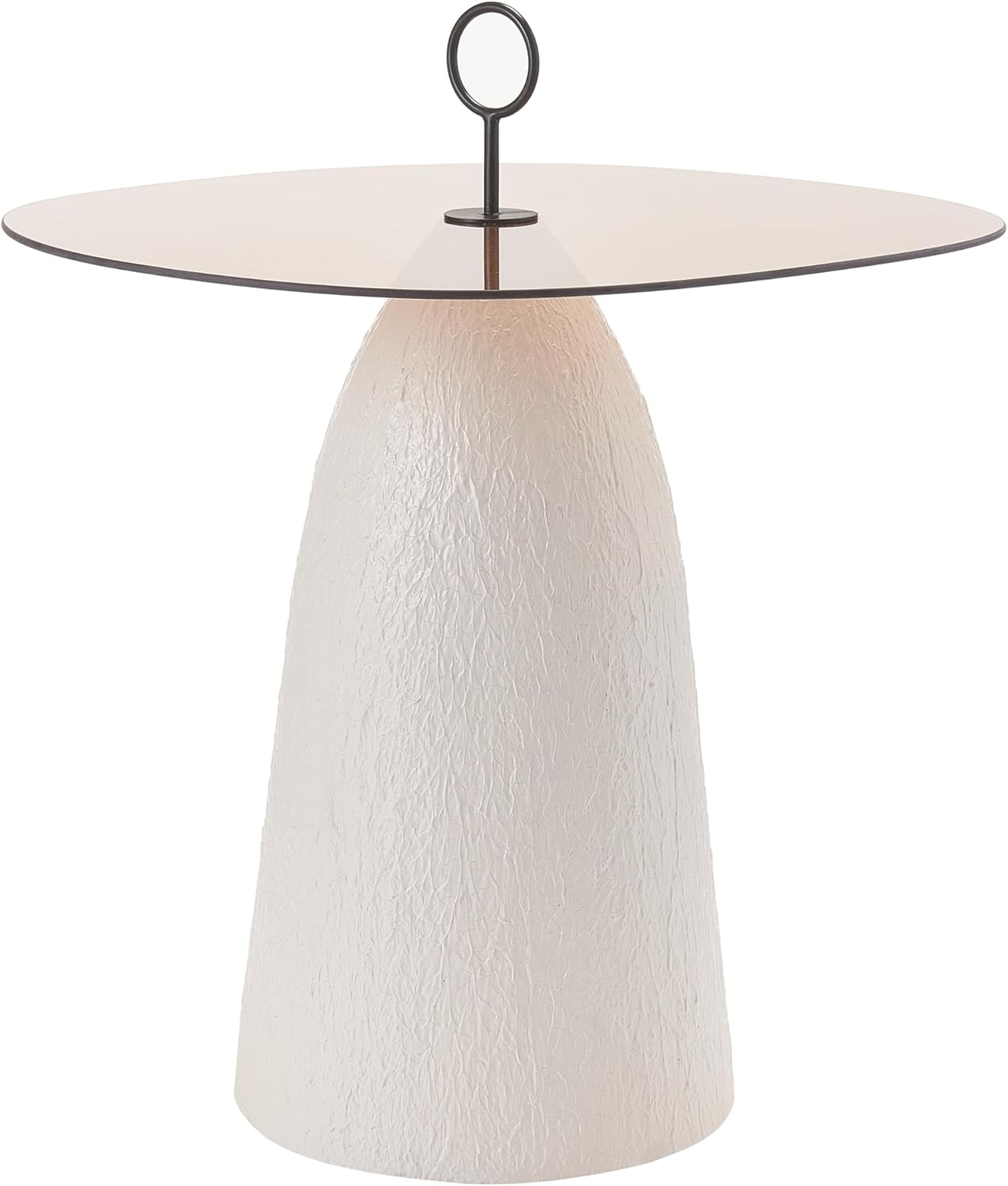 Christopher Knight Home Bruce Modern Coffee Table, Round Side Table with Glass Top and Metal Base, Living Room Sofa End Table, Brown+White