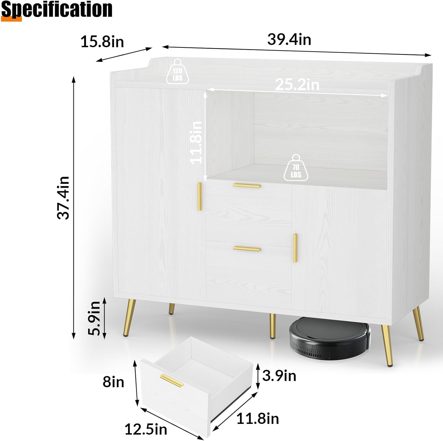 40 Inch Sideboard Buffet Cabinet with Storage & Drawers, Sturdy Wood Kitchen Cabinet with Waterproof Surface for Easy Maintenance