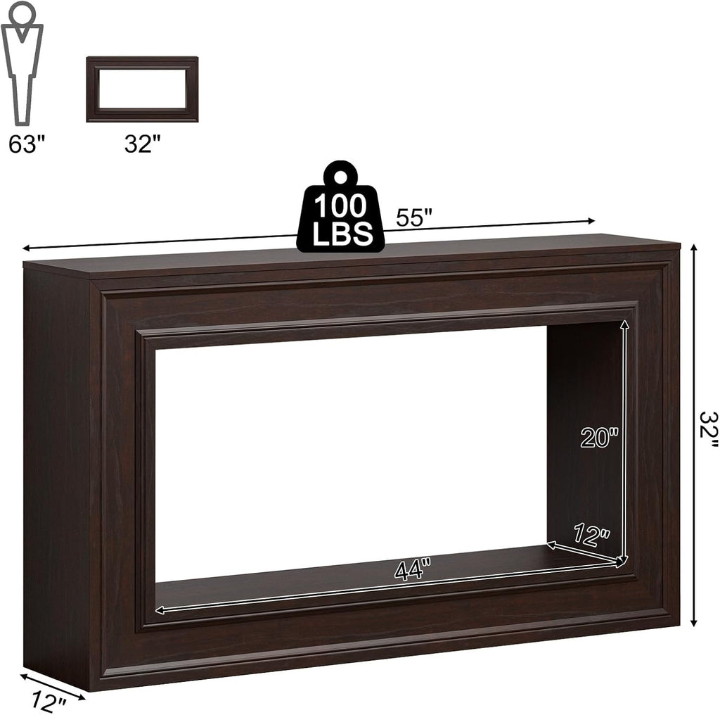 Rresyet Entryway Console Table 55" Long Narrow with LED Lights & Storage, 2-Tier Sofa Table, Farmhouse Cherry Accent for Hallway & Living Room, Space-Saving and Sturdy