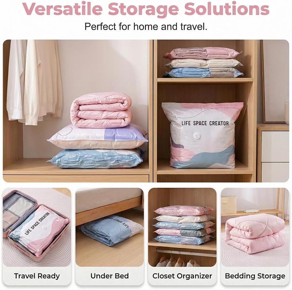 No-Pump Vacuum Storage Bags, 2026 New Cube Compression Space Saver Bags, Upgrade Large Storage Compression Bags No-Pump 3D Vacuum Storage Bags for Clothes, Comforters, Blankets (19.6 * 27.5-3ps)