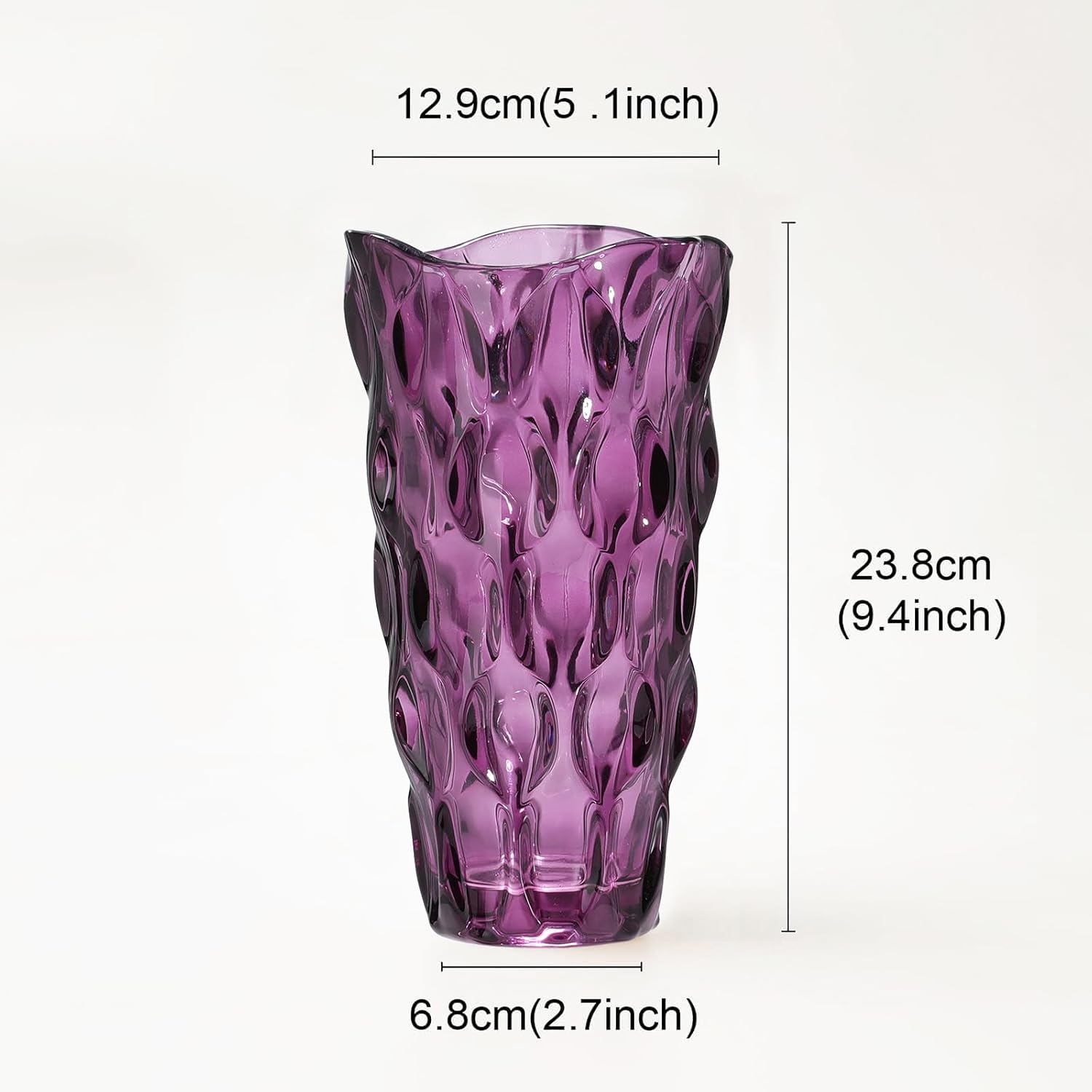 CEMABT 9.5inch 3.4 lb Glass Vases for Flowers Unbreakable Thickened Morden vase for Tables Centerpieces,Colorful,Vintage and Clear Rose Large Flower vases for Bouquet Unique Gifts（Purple）